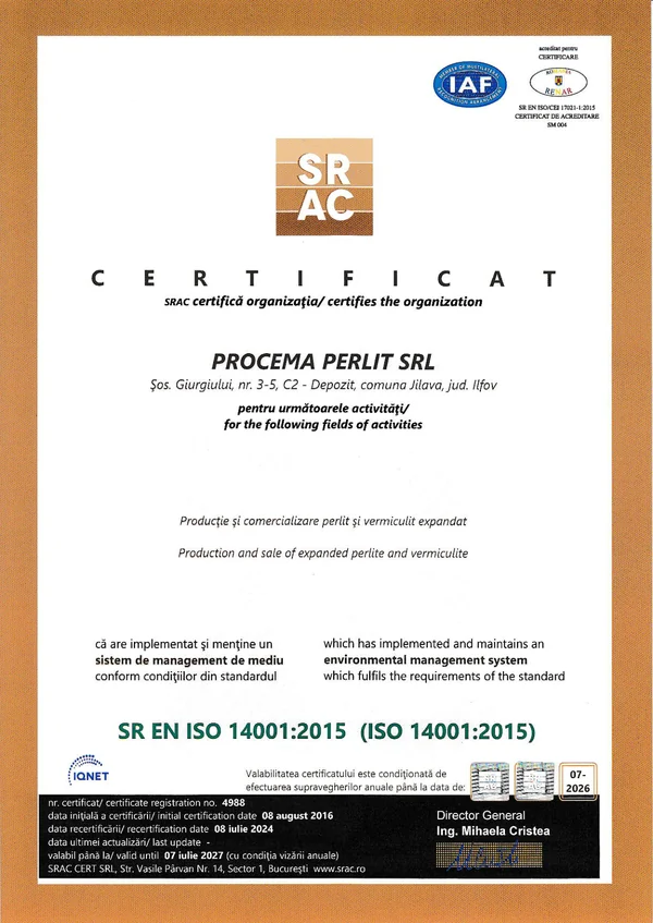 Certificat ISO 14001